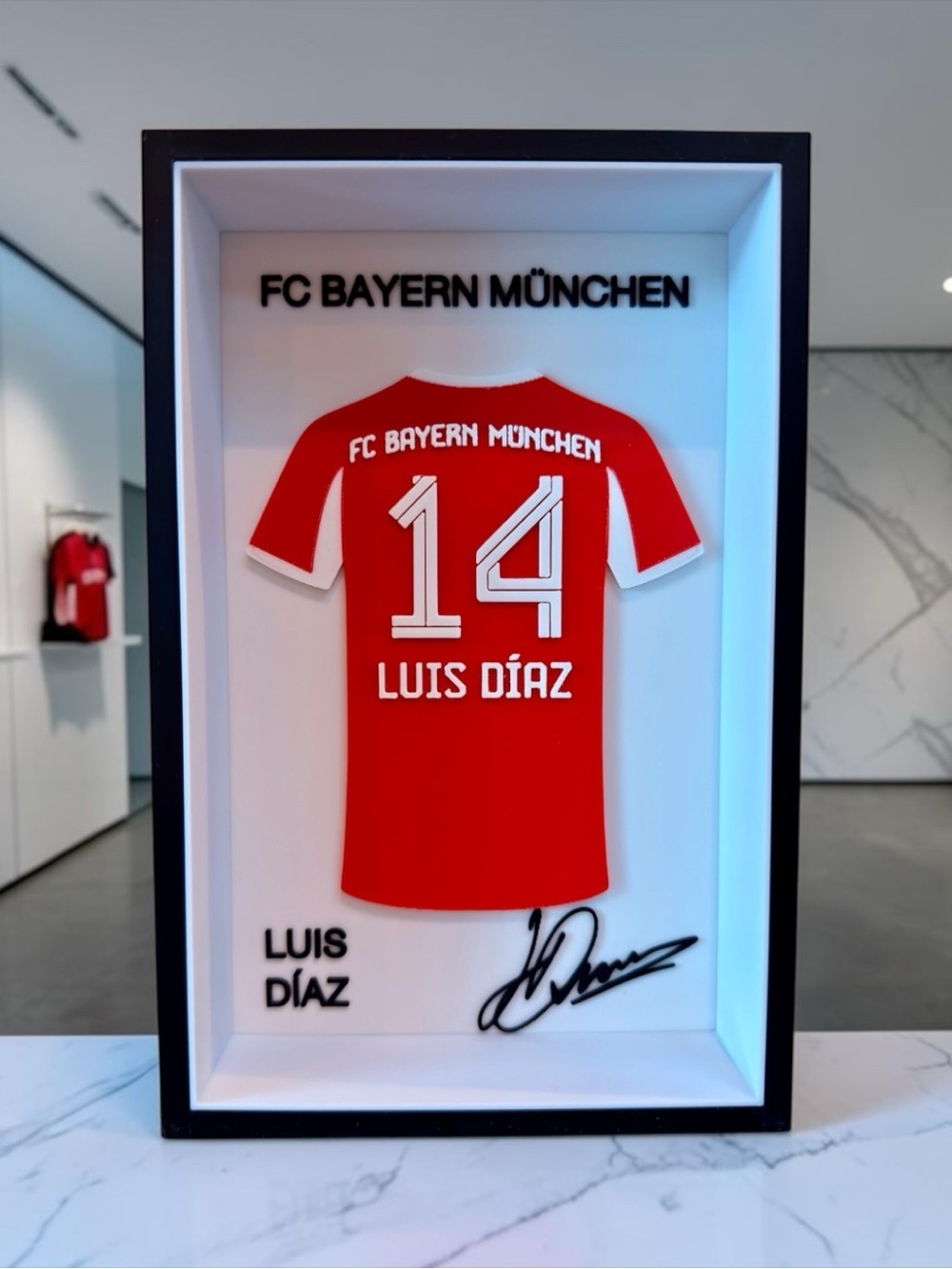 FC Bayern München Luis Díaz #14 3D Jersey Display Box | Soccer Fan Decor |